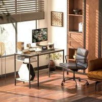 Scrivania per computer con scaffali laterali regolabili e telaio in acciaio, Rovere