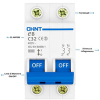 Chint interruttori magnetotermici 1p+n curva c 4,5ka serie eb 2 moduli *** ampere 32 ampere, confezione 1