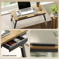 Supporto Monitor Inclinabile e Regolabile con Cassetto Laterale, in Legno, 83.5x33x23.5-34 cm, Rovere e Nero