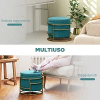Pouf Contenitore Rotondo in Velluto con Vano da 24L e Coperchio Rimovibile, Ø42x39 cm, Verde