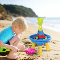Playset Tavolino Acqua e Sabbia per Bambini con 21 Accessori, Set Giocattoli Tavolo Acquatico da Spiaggia ed Esterni in PP, 46x46x72 cm
