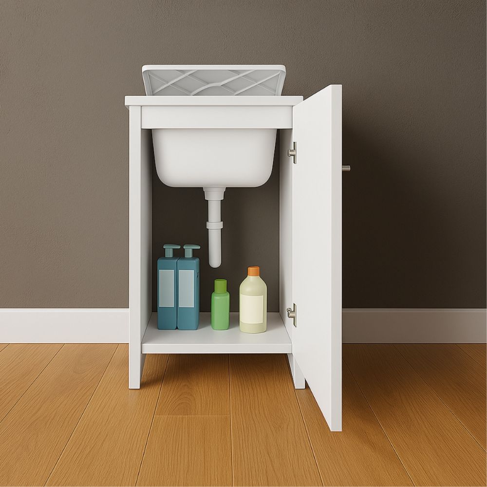 Lavatoio nobilitato vasca resina asse lavaggio 45x50x85 cm anta singola 7006ak *** tinta bianco, confezione 1