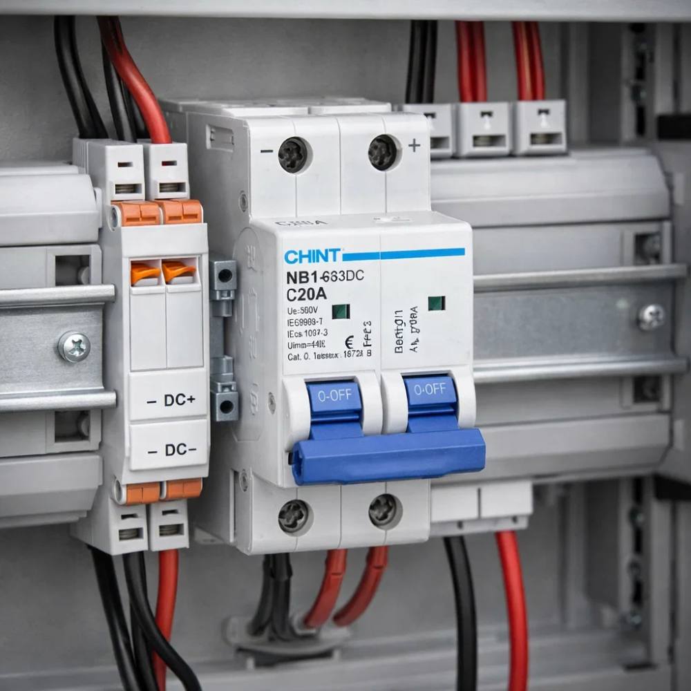 Interruttore magnetotermico chint nb1-63dc 20a 500vdc per circuiti dc