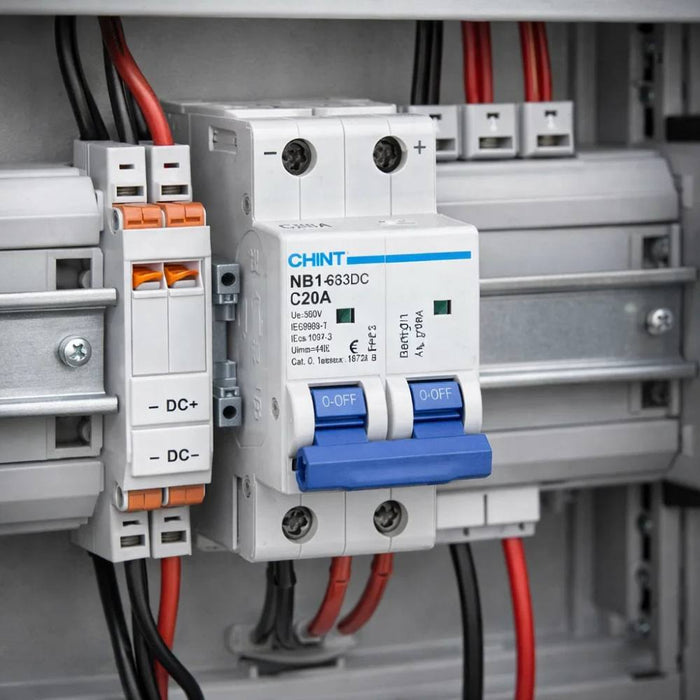 Interruttore magnetotermico chint nb1-63dc 20a 500vdc per circuiti dc