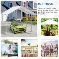 Tendone per Auto in Acciaio Zincato con Kit di Ancoraggio, 5.95x2.94x2.6m - Bianco