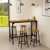 Set da Bar 5 pezzi con Tavolo alto e 4 Sgabelli Stile Industriale, Marrone e Nero