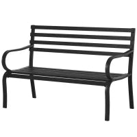Panchina da Esterno in Metallo Impermeabile Nero, Panca da Giardino a due Posti, 127 x 62 x 82cm - Max 240kg