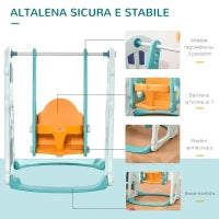 Scivolo 3 in 1 per Bambini con Altalena Regolabile, Canestro e Palle per Cameretta e Giardino, 149x186x98cm, Blu e Arancione