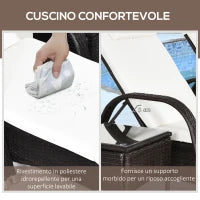 Set da Giardino con 2 Sedie a Sdraio con Schienale Reclinabile e Tavolino Basso in Rattan PE, Marrone