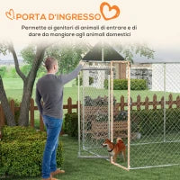 Kennel per Cani da Esterno con Tetto Impermeabile in Tessuto Oxford e Acciaio, 6x2.3x2.3m, Argento