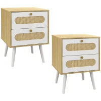 Comodino con Cassetti Set 2 Pezzi in Truciolato e MDF in stile Boho, 40x40x55 cm, Rovere e Bianco