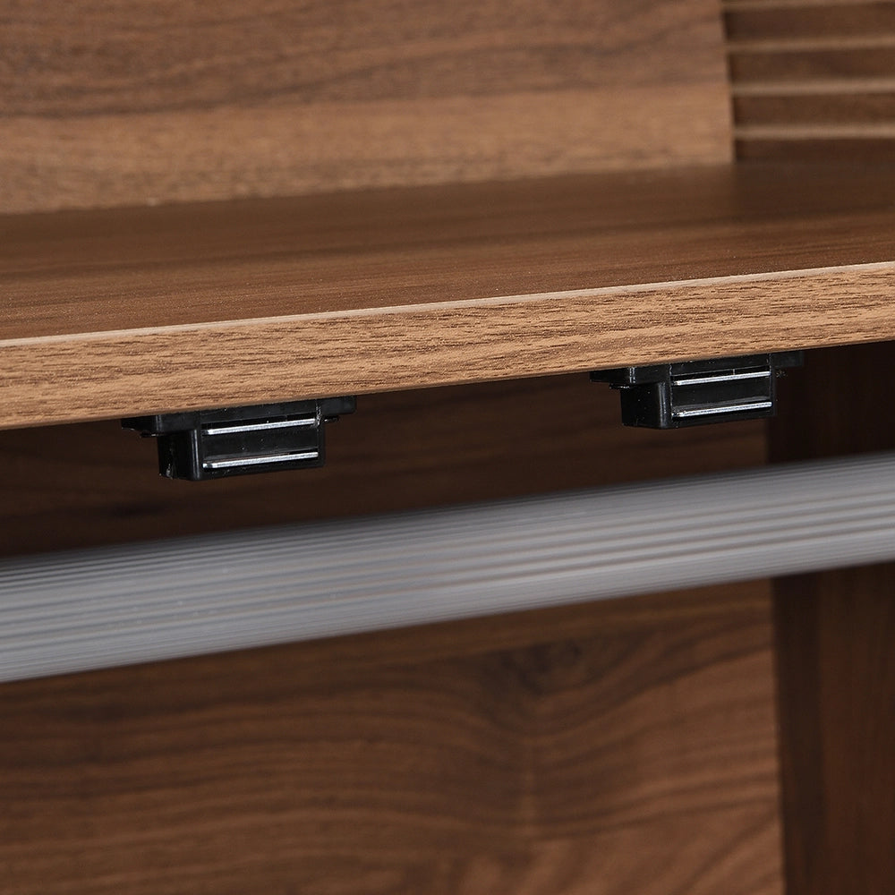Armadio elegante con ante in tessuto e cassetto - Xylo - Aspetto noce, gambe in legno stabile, spazio pratico per abiti e accessori