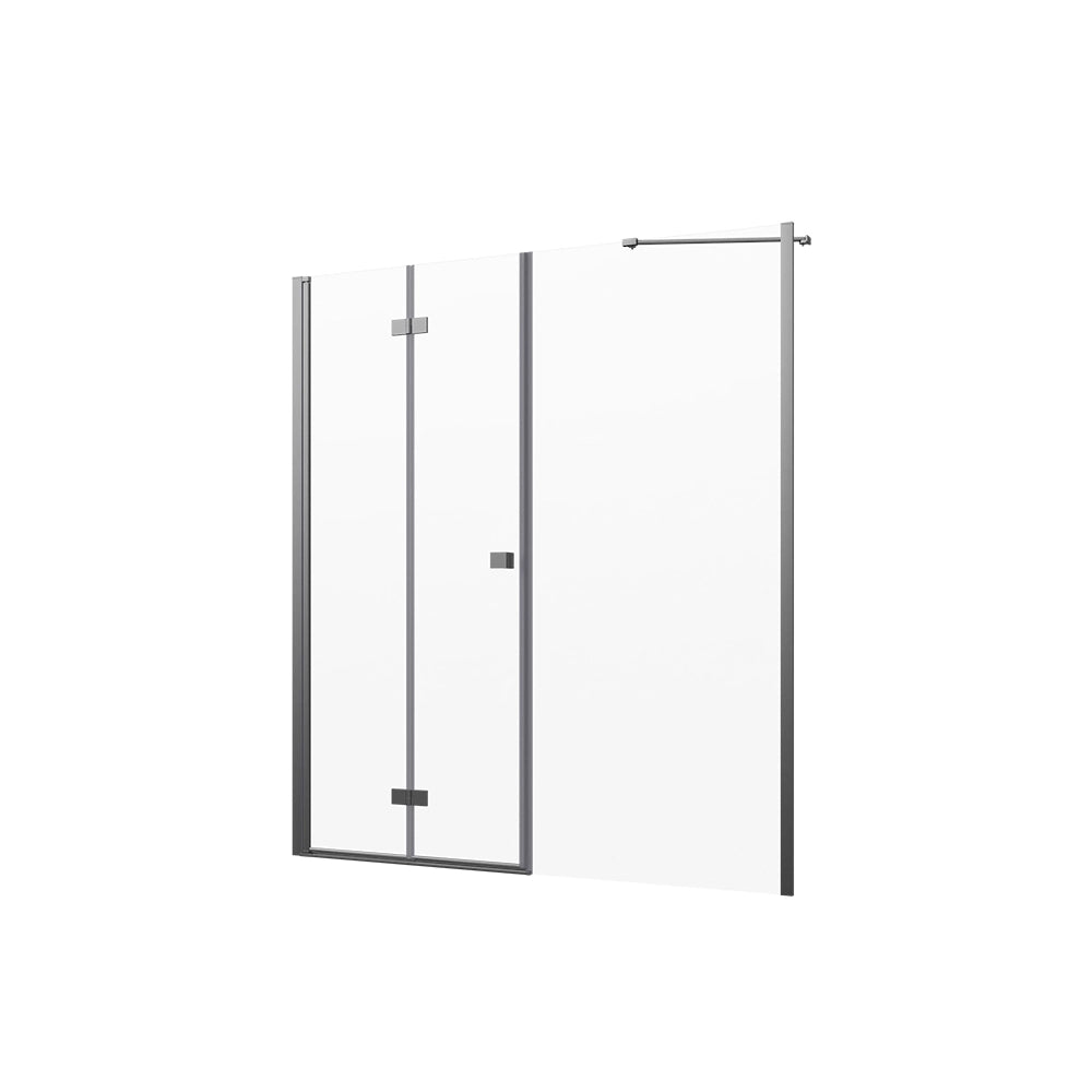 Porta doccia 151-155cm profili cromati apertura libro a sinistra con parete fissa vetro 8mm trasparente h195 | Fiji