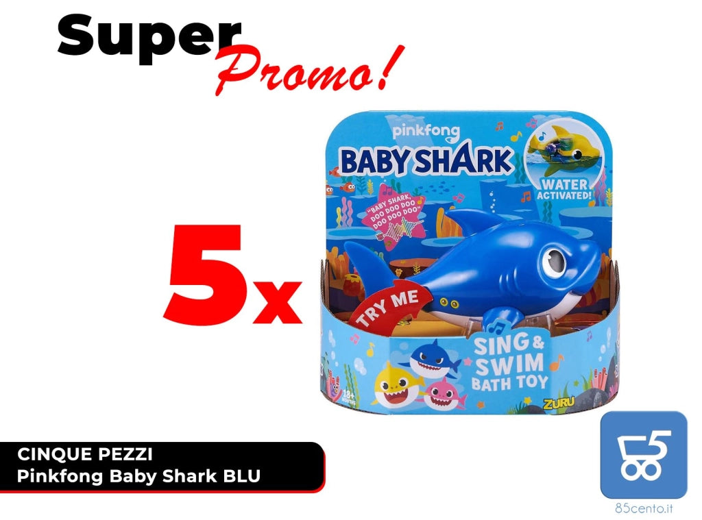 Promo 5 Pezzi Pinkfong Baby Shark Giocattolo da Bagno Canta e Nuota a Batteria Blu per Bambini +18 Mesi, Nuota per Davvero! - Rivenditori Festa Bomboniera