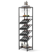 Supporto per liquori con portabicchieri design anti-ribaltamento, Portabottiglie da vino indipendente a 7 livelli Nero-Portabottiglie