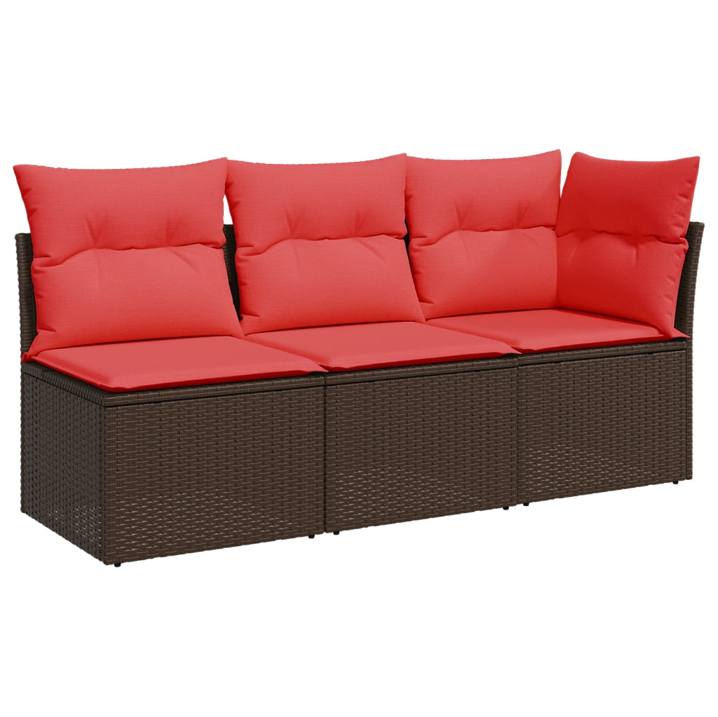 Divano da giardino con cuscini a 3 posti marrone in polyrattan 366241