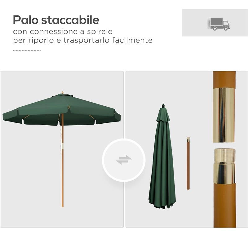 OMBRELLONE DA GIARDINO CON DOPPIO TETTUCCIO IN BAMBÙ E POLIESTERE Ø 325X250 CM VERDE