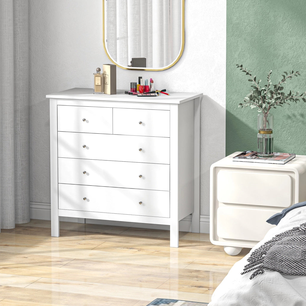 Cassettiera 5 cassetti con gambe rialzate ¨C Xylo ¨C bianco 79x39,5x80,5 cm
