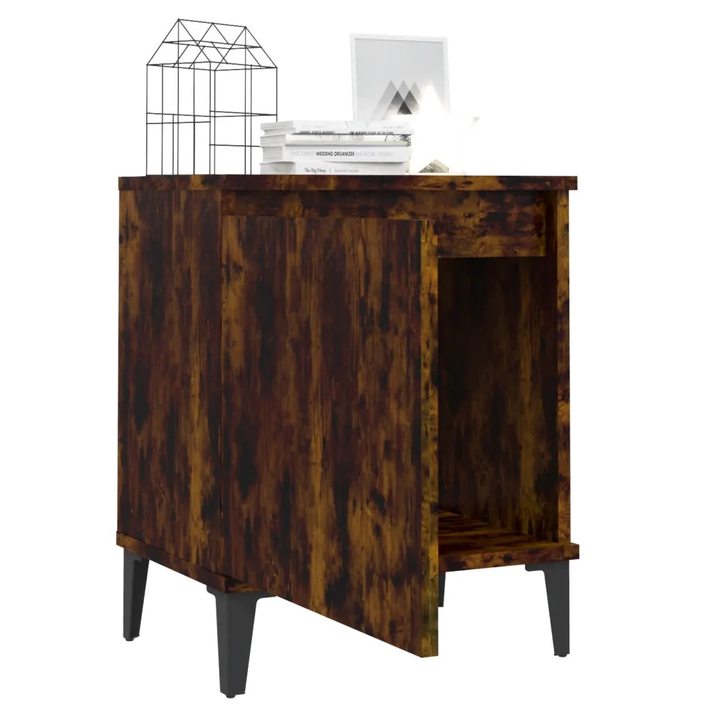 Comodino con Gambe in Metallo Rovere Fumo 40x30x50 cm 813116