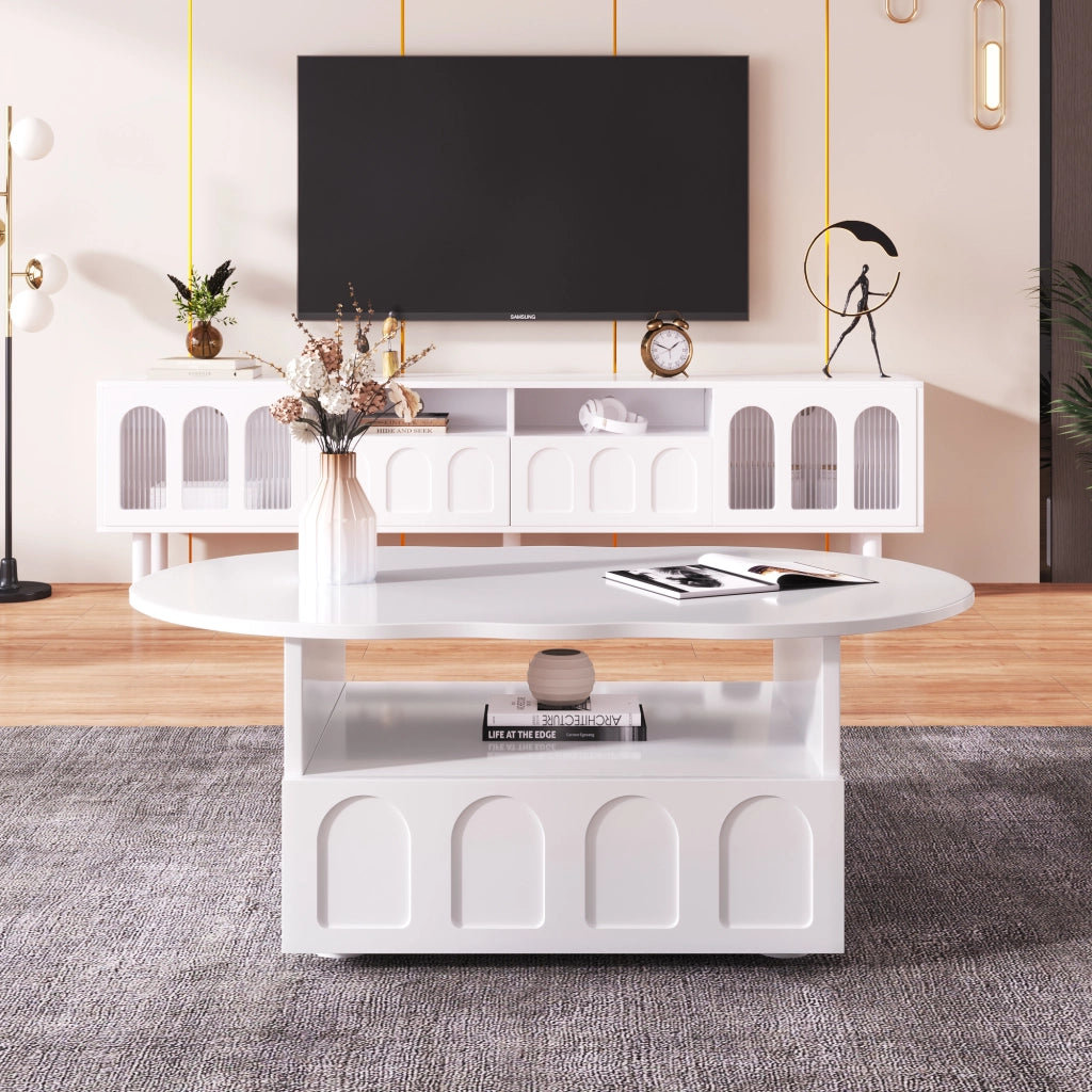 Tavolino da caffè a Forma di Nuvola con 1 Cassetto Push-to-Open e 1 Vano a Giorno; Stile Moderno; in Pannelli di Particelle; 100×60×40;5 cm; Bianco
