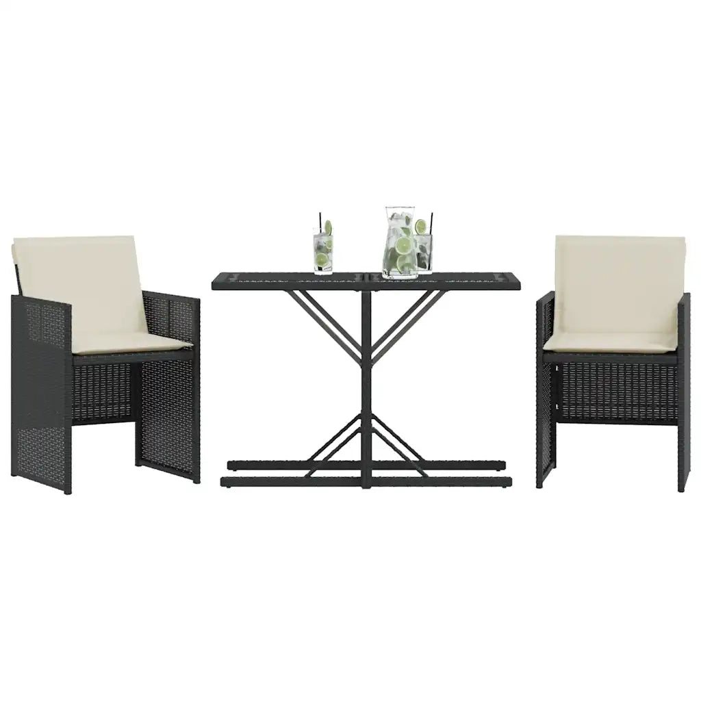 Set da Bistrò 3 pz con Cuscini Nero in Polyrattan 365062