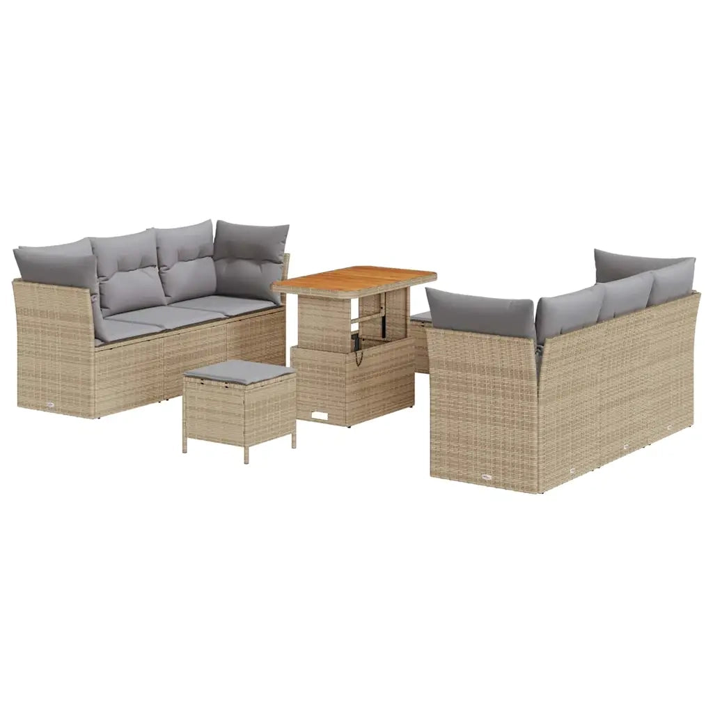 Set Divano da Giardino con cuscino 9 pcs Beige polyrattan