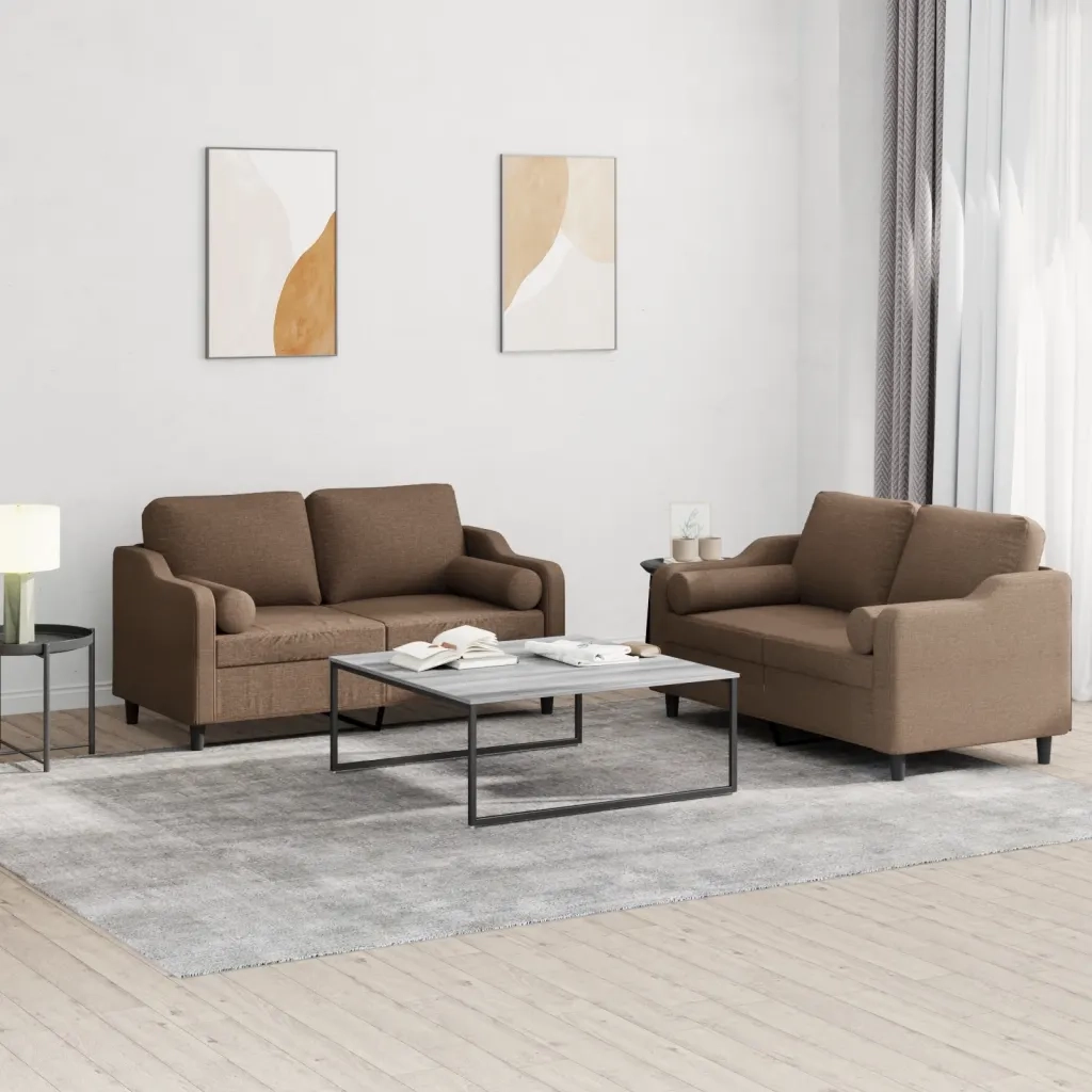 Set di Divani 2 pz con Cuscini Marrone in Tessutocod mxl 106211