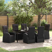 Set da Pranzo da Giardino 7 Pezzi con Cuscini Rattan Nero Poly