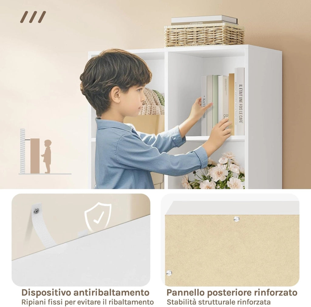 Libreria Scaffale con 8 Scomparti a Cubi Portaoggetti, Mobile da Soggiorno Porta Libri, Libreria in Legno da Ufficio 60x29,5x121cm, Bianco, SK002ws4