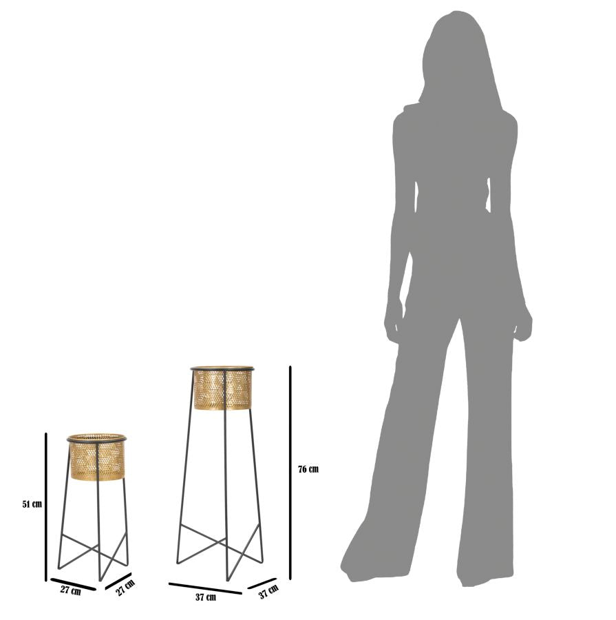 Porta Vasi Coppia Exy Ø37x76-27x51 cm in Ferro Oro e Nero