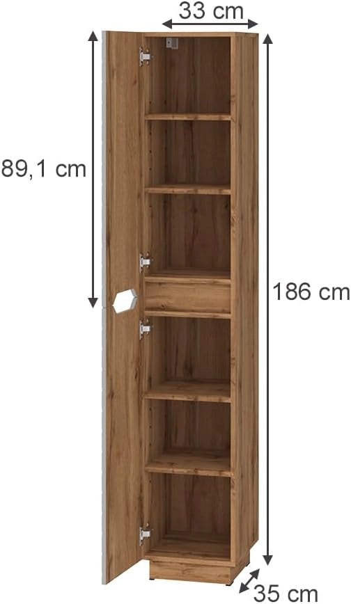 Armadio per il bagno Lotta, Bianco, 33 x 186 cm con 2 porte, per la conservazione di accessori da bagno e prodotti per la cura