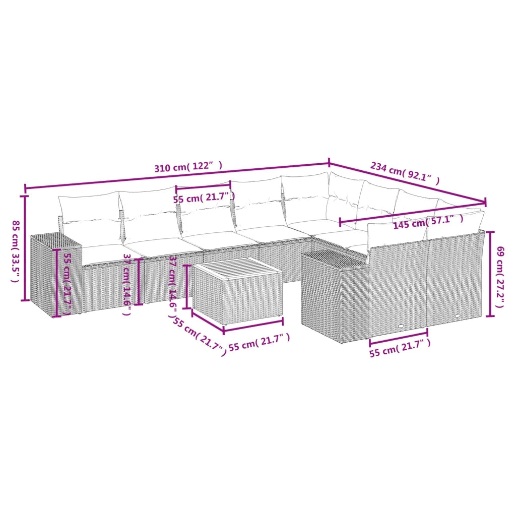 Set Divani da Giardino 10pz con Cuscini in Polyrattan Nerocod mxl 113632