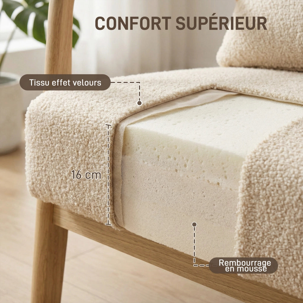 Poltrona relax ¨C zephmum ¨C velluto beige con struttura in legno
