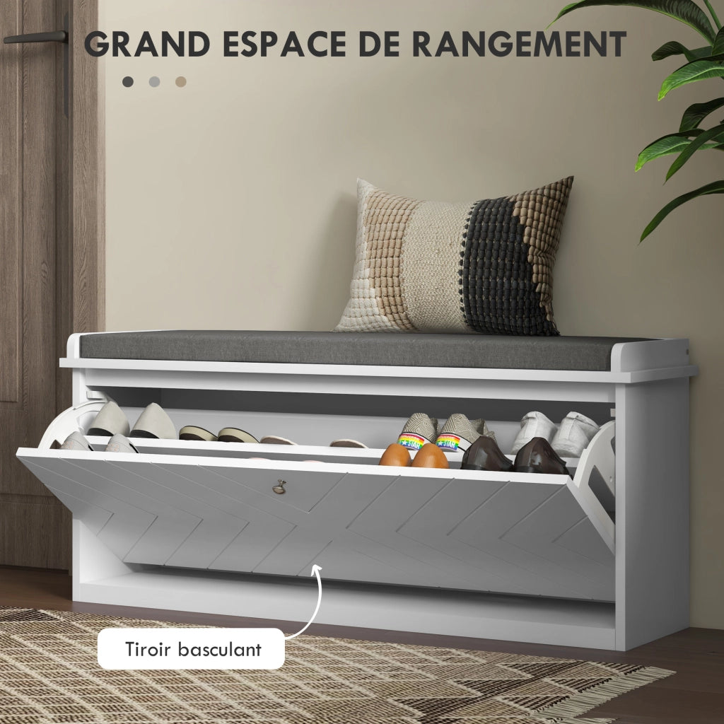 Panca con Scarpiera, Seduta e Ripiano Regolabile ¨C zephmum ¨C 100x48x26 Bianco