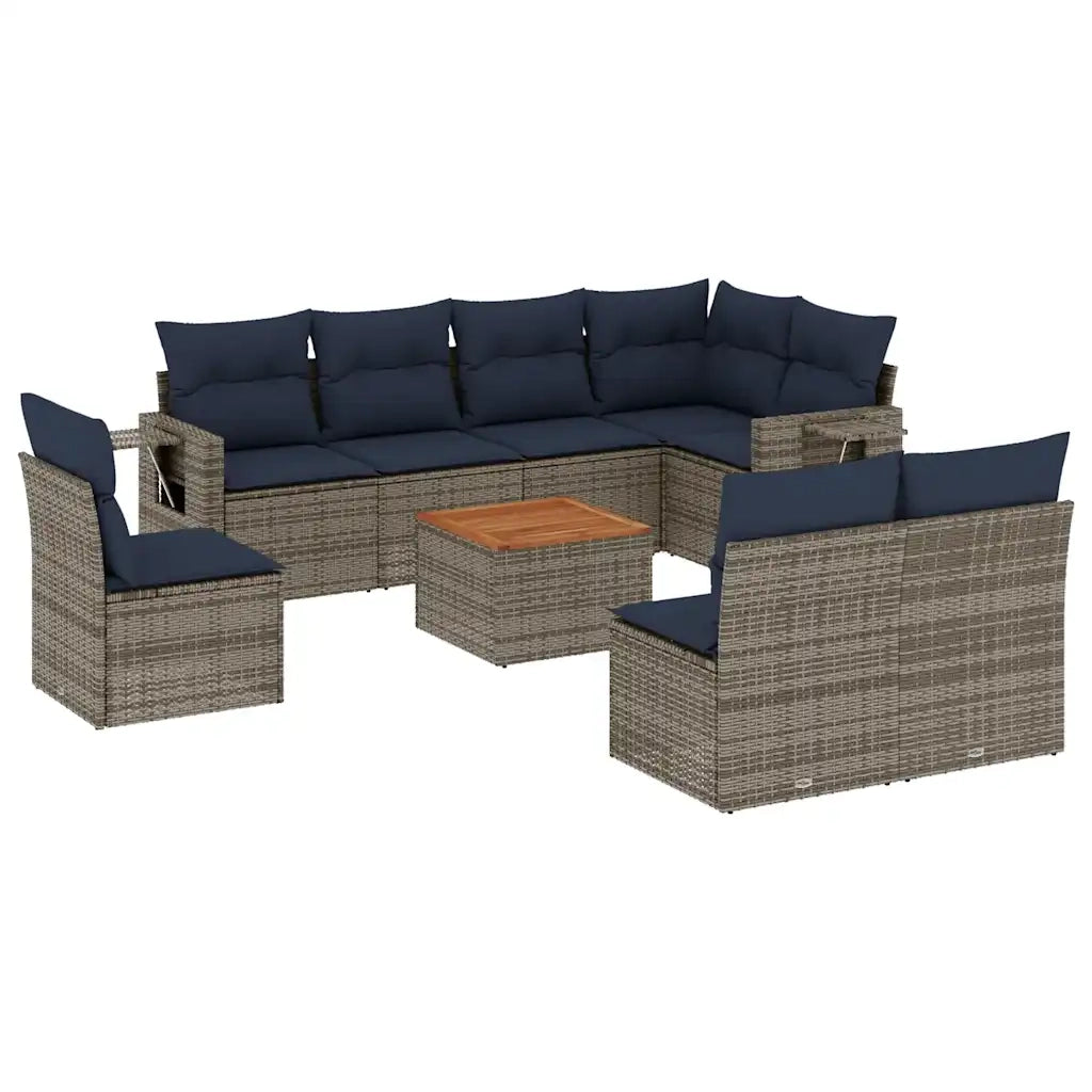 Set Divani da Giardino 9 pz con Cuscini Grigio in Polyrattan 3224605