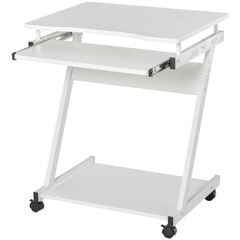 TAVOLO SCRIVANIA PORTA PC PIANO TASTIERA A SCOMPARSA E 4 RUOTE BIANCO