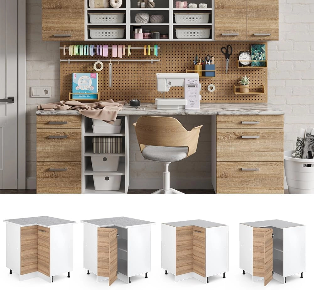 Armadio universale ad angolo R-Line, Sonoma, 75.6 cm con anta, con piano di lavoro, per la conservazione di utensili domestici e scorte