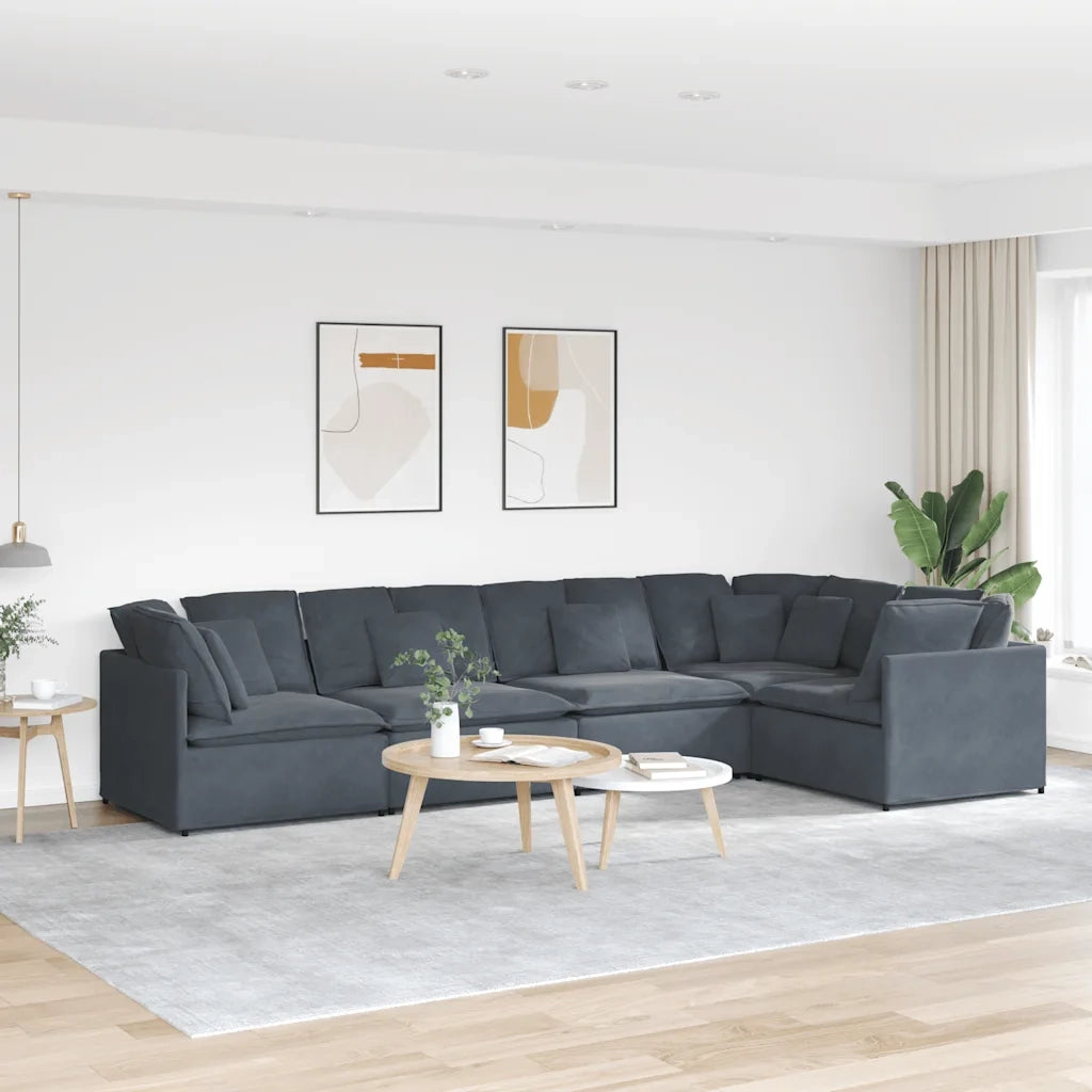 Divano Modulare con Cuscini in Velluto Grigio Scuro 3321338