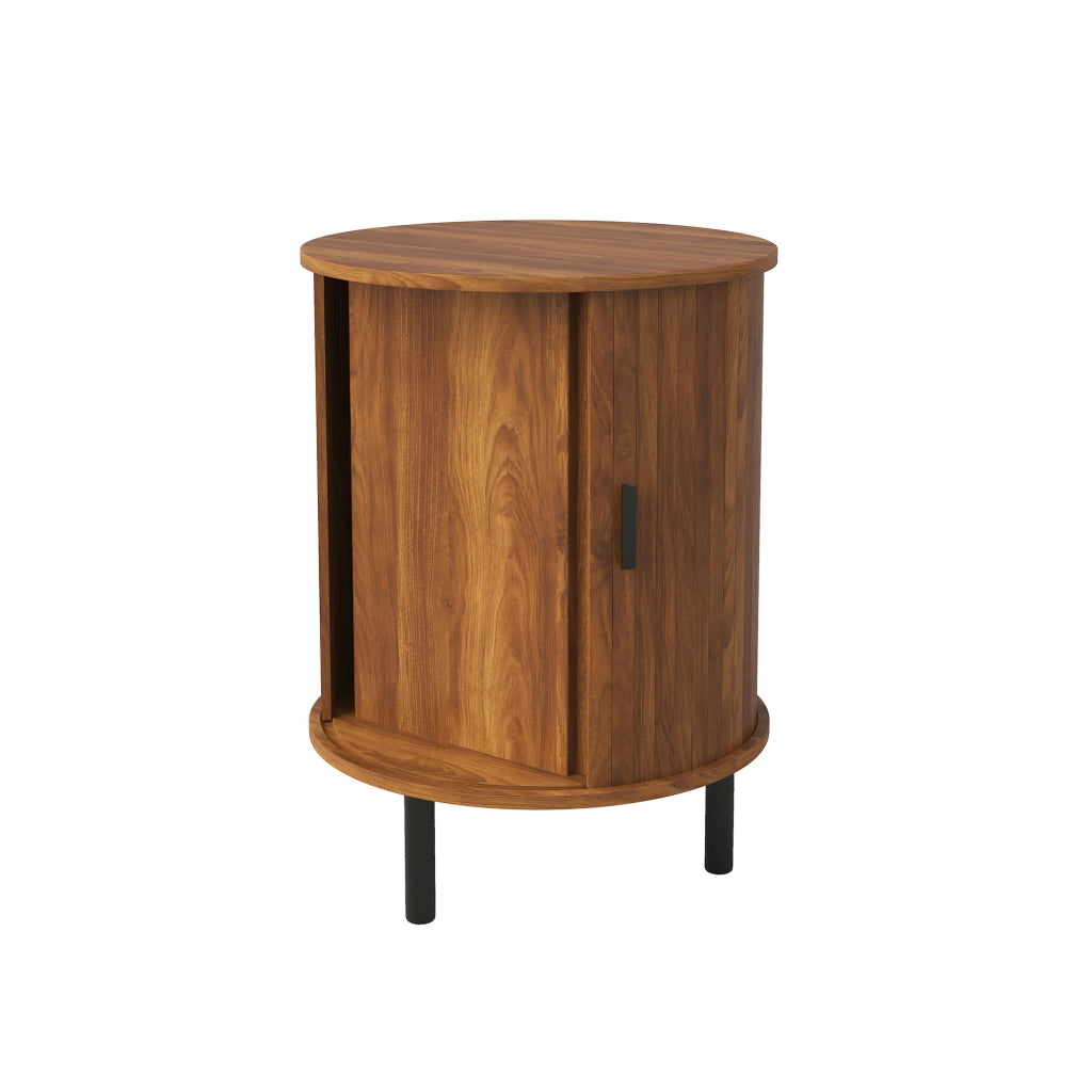 Mobile contenitore rotondo con anta scorrevole, finitura noce, 48x48x65 cm