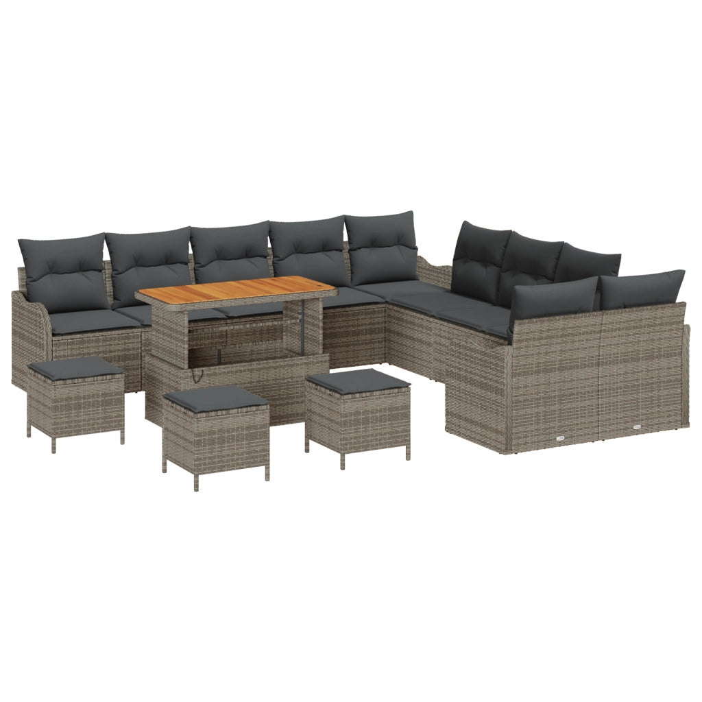 Set Divano da Giardino 14 Pezzi con Cuscini Grigio Polyrattan Acacia