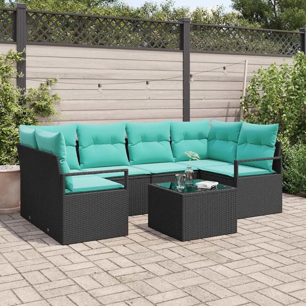 Set di divani 7 pcs Nero e Blu polyrattan