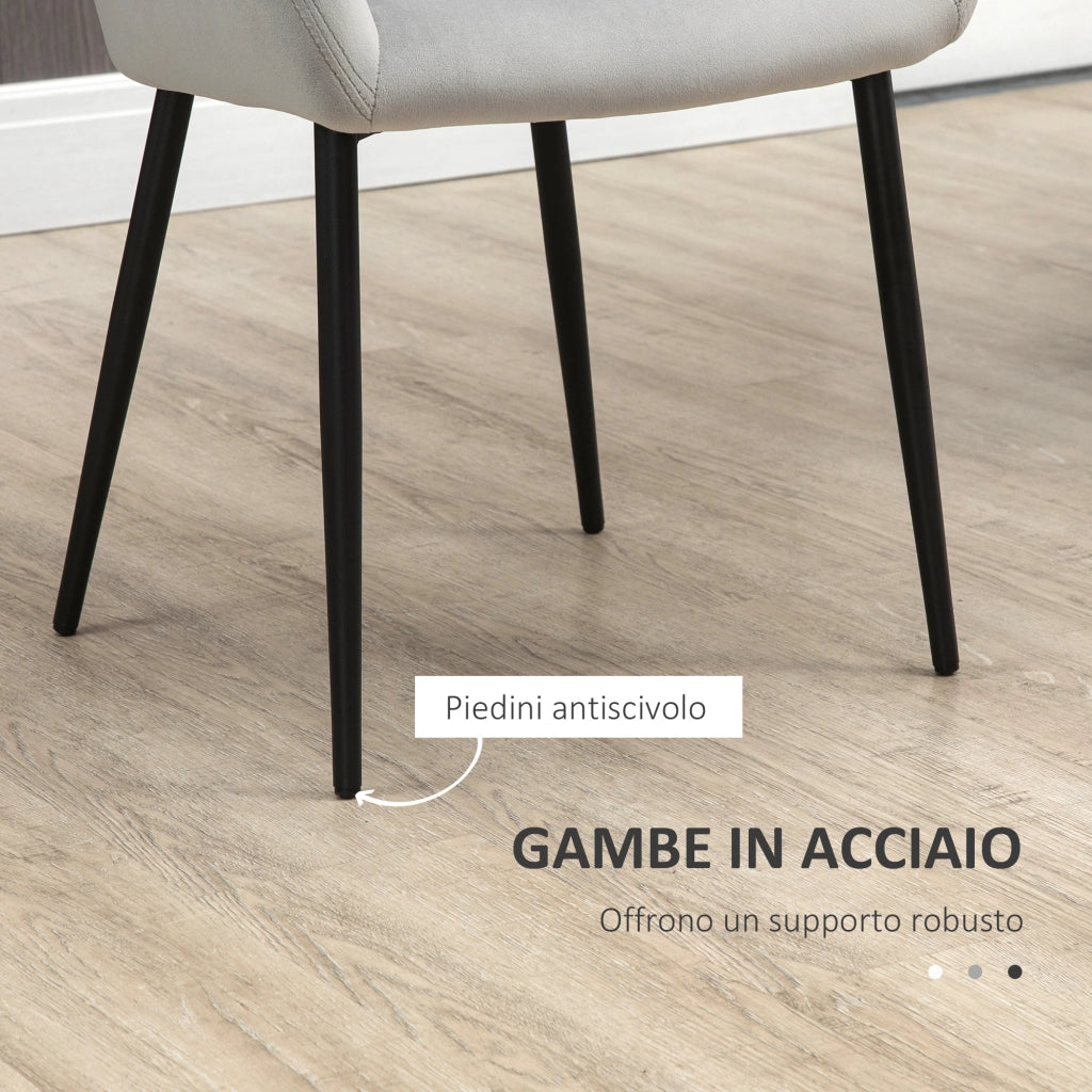 Easycomfort Set 2 Sedie per Soggiorno Nordiche con Schienale e Braccioli Ricurvi e Seduta Imbottita, 54x57x80 cm, Grigio