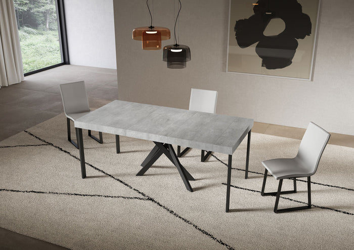 Consolle Allungabile 90-300x40x77 cm Saki Premium Cemento Gambe Antracite