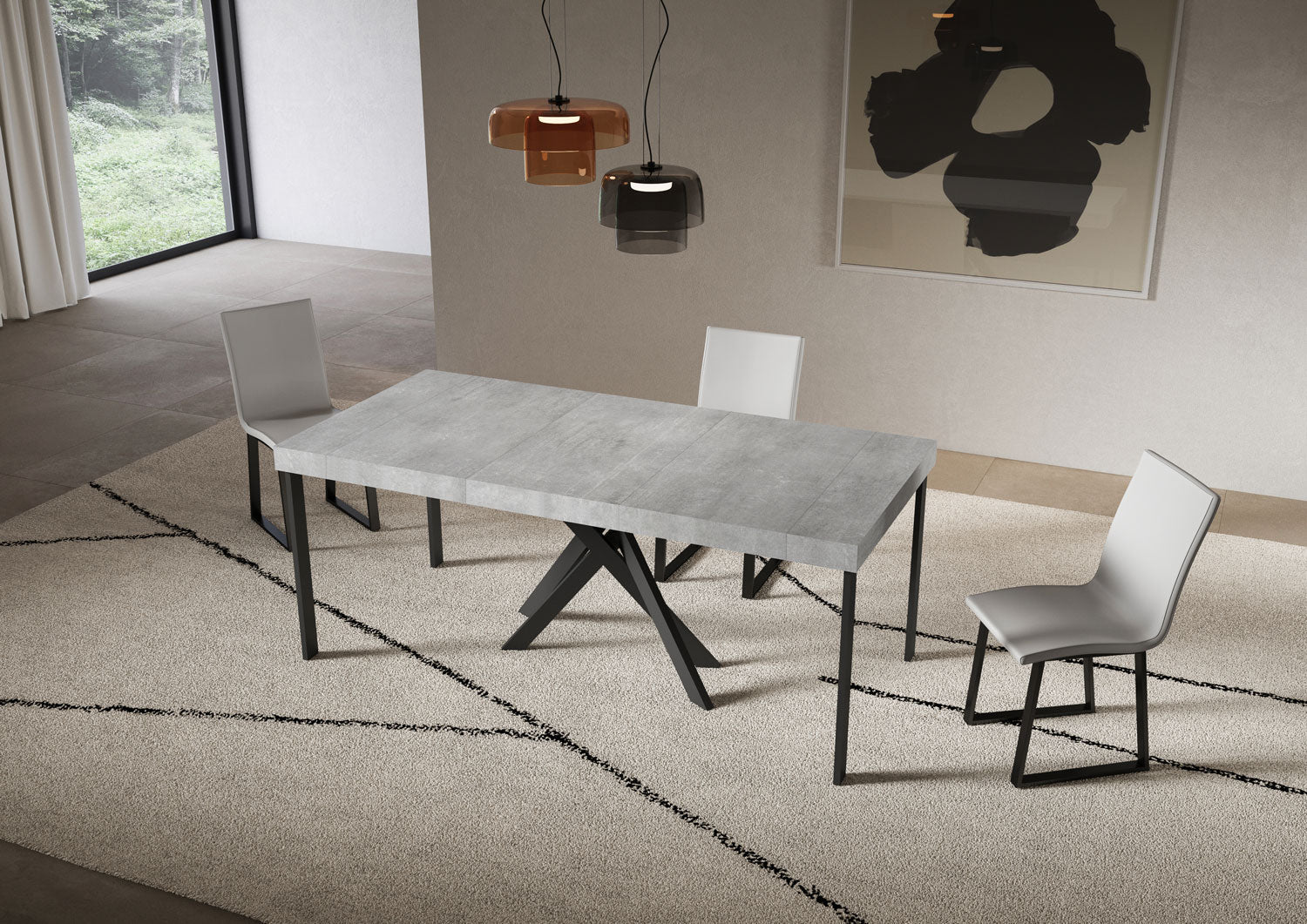 Consolle Allungabile 90-196x40x77 cm Saki Small Premium Cemento Gambe Antracite