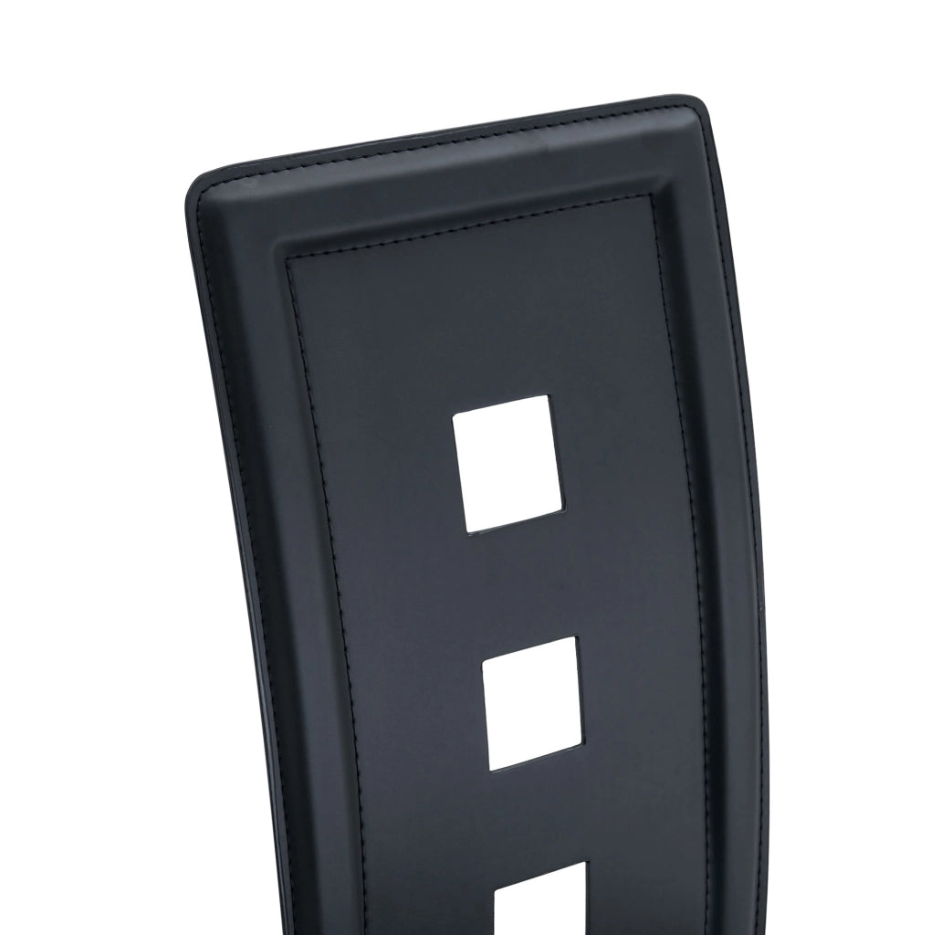 Set 2 sedie da pranzo moderne con schienale traforato; PU nero e metallo argentato; 102;5 cm