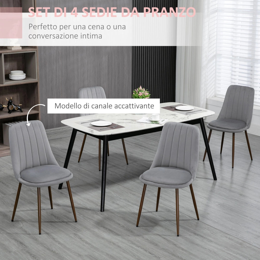 Set 4 Sedie Imbottite 47x55x86 cm in Poliestere e Acciaio Grigio