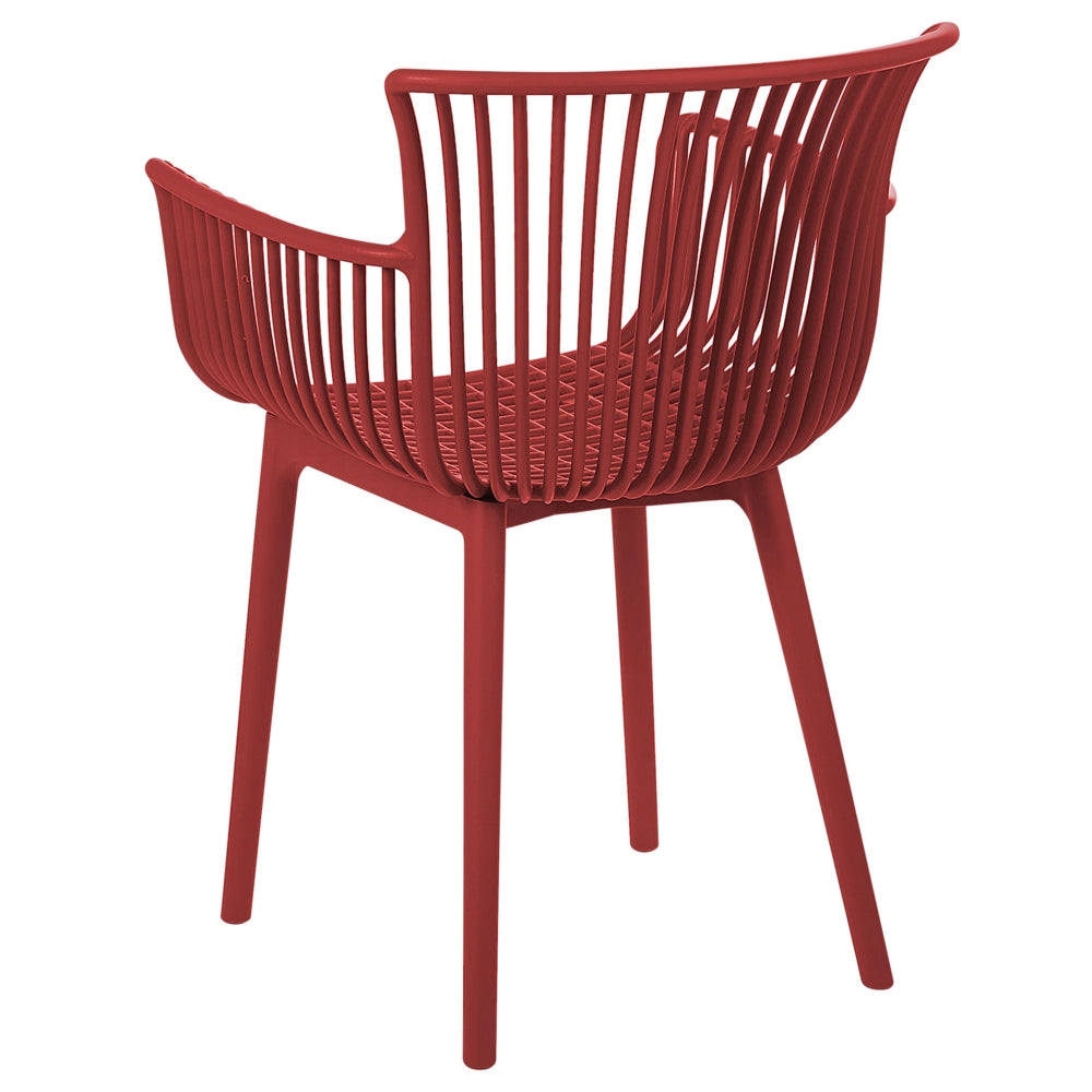 Set di 4 sedie da pranzo in plastica rossa per interni ed esterni da giardino con braccioli in stile minimalista