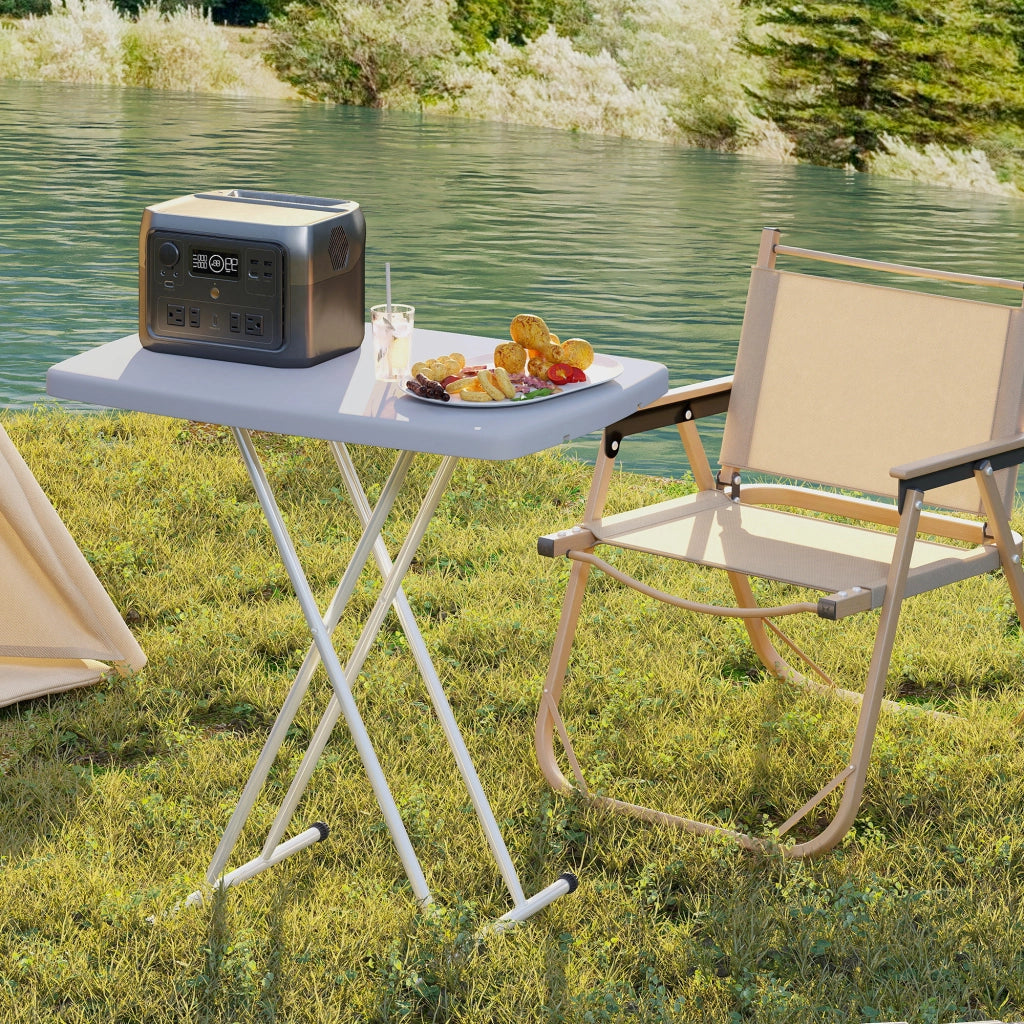 Tavolino da Giardino Pieghevole 76x50x74 cm ad Altezza Regolabile in Metallo e HDPE Grigio Scuro