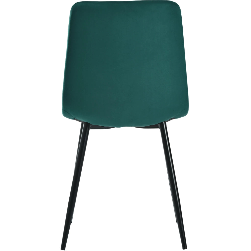 Set di 4 sedie da pranzo imbottite in velluto verde scuro; struttura in metallo