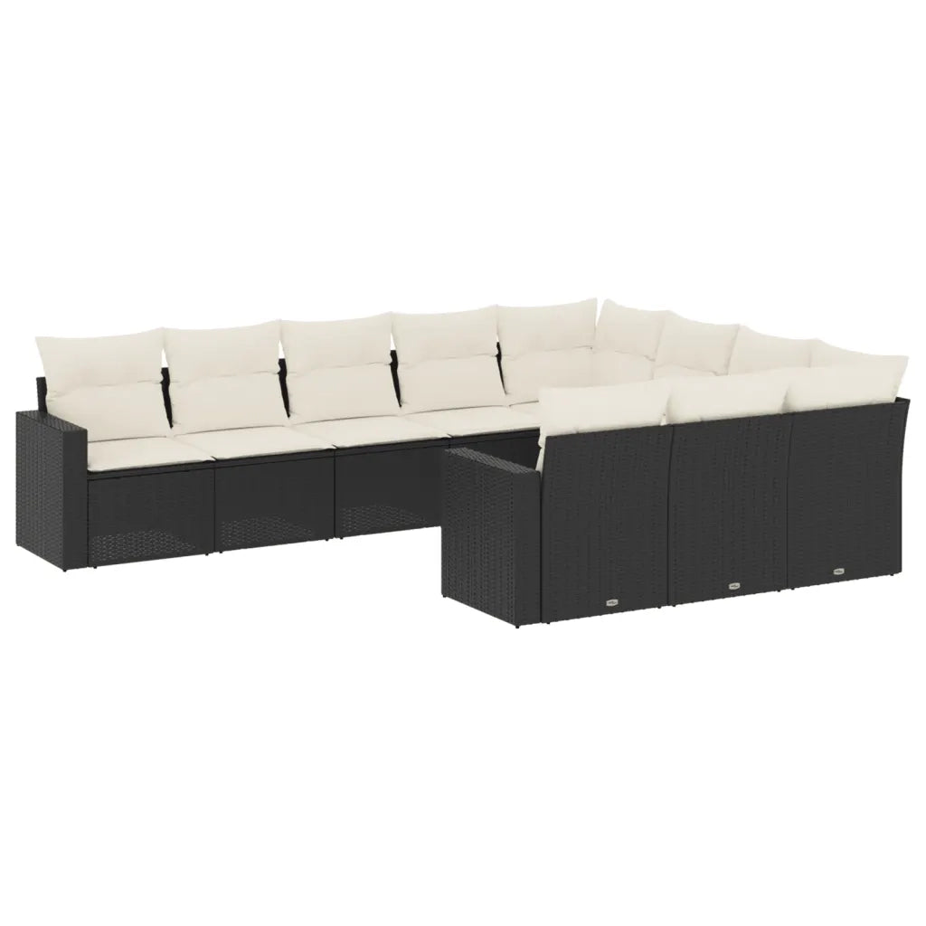 Set Divani da Giardino 10pz con Cuscini in Polyrattan Nero 3251823